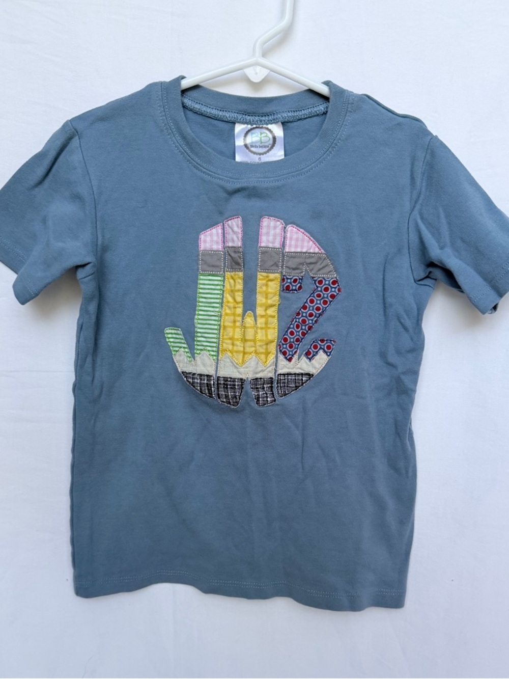 Kids Short Sleeve Patchwork Graphic Tee in Slate Blue